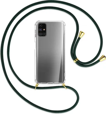 Produktbild von Handykette Backcover-Schutzhülle mit Band (Metall goldfarben) für Samsung Galaxy M31s - dunkelgrün