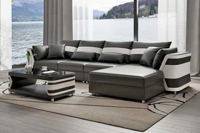Image de Canapé D'Angle En Cuir En Forme De L Blanc De Luxe Salon Moderne