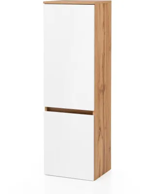 Produktbild von Midischrank Badschrank Holzschrank "Kopenhagen I" Wotaneiche, Matt Weiß