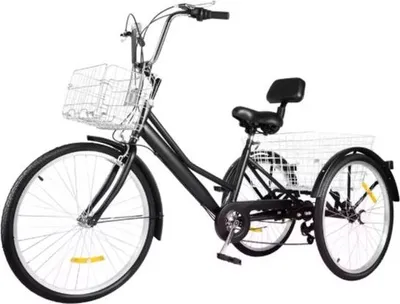 Image de Tricycles London Vortex 24 pouces - 7 vitesses - Pour les adultes et les personnes âgées - Trike pliable - Réglable - Avec panier - Frein avant - Noir - 120 kg