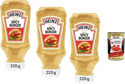 Produktbild von Italian Gourmet Spicy Burger Sauce 3×220 g (pikante cremige Burgersauce für Burger, Pommes, Hot Dog, Wraps & BBQ, würziger Dip) + Italian Gourmet Polpa
