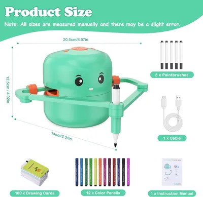 Produktbild von Zeichenroboter für Kinder - Zeichenprojektor - Mit 100 Karten - Sprachgesteuert - Wiederaufladbar - Lernspielzeug - Grün