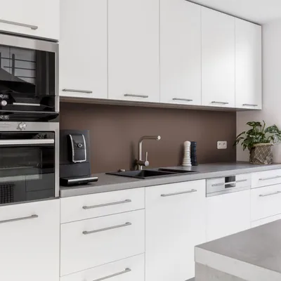 Produktbild von Dedeco Küchenrückwand Motiv: Braun V1, 5mm Hartschaum Kunststoffplatte PVC als Spritzschutz Küchenwand Wandschutz wasserfest, inkl. UV-Lack matt, alle Untergründe, 240 x 60 cm