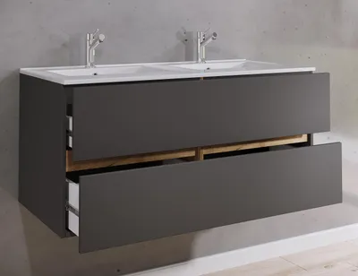 Produktbild von VCM 2-tlg. Doppelwaschtisch Cosila mit großem Keramikbecken – Badschrank mit 2 Softclose-Schubladen, Maße Waschplatz Set: H. 51 x B. 112 x T. 47 cm, Cosila-I