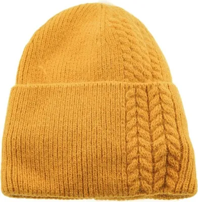 Produktbild von Mütze für Damen und Kinder ideal für kalte Herbst und Wintertage mit Flechtmotiv Gelb