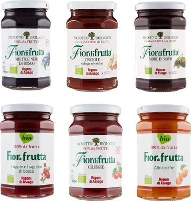 Produktbild von Testpaket Rigoni di Asiago Fiordifrutta  Brotaufstriche Konfitüre 6 x 250 g + Italian Gourmet polpa 400g
