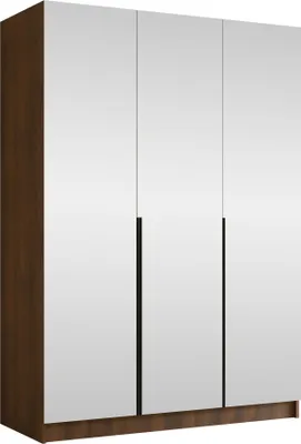 Produktbild von MIRJAN24 Kleiderschrank Calia III, Schlafzimmer, Spiegel, Drehtürenschrank, Metallgriffe (Farbe: Nuss Warmia + Schwarz)