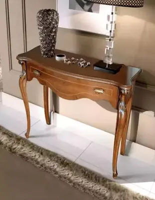 Immagine prodotto di Tavolino consolle marrone, con cassetto, in legno, ideale per la camera da letto, design elegante