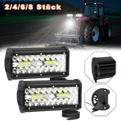 Zdjęcie produktu dla Zestaw dwóch dodatkowych reflektorów LED UISEBRT o mocy 120W, wyposażonych w 2 sztuki diod LED 3030, barwa światła: zimna biel (6000-6500K), klasa szczelności IP67 (odporne na kurz i wodę), wytrzymała lampa robocza, napięcie zasilania: 10-30V DC