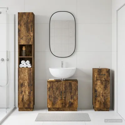 Immagine prodotto di Maison Exclusive - Sistema di mobili da bagno a 3 pezzi, modello HOORN, in legno di quercia affumicata