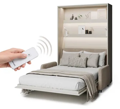 Produktbild von MEBLINI Elektrisches Schrankbett Bed Concept - Wandbett mit Lattenrost, Sofa und Kopfteil - Wandklappbett - BC-36 - 140x200cm Vertikal - Kaschmir - Sofa und Kopfteil Beige ohne Matratze