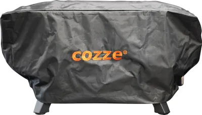 A black cover for a pizza oven is shown against a white background.
