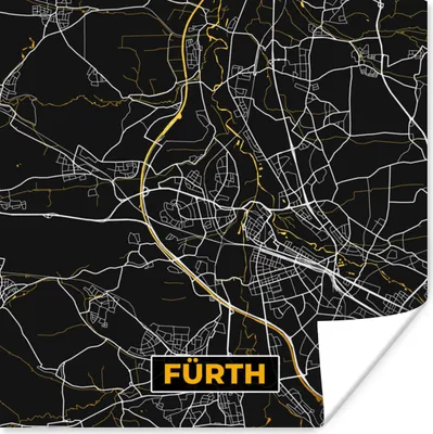 Produktbild von MuchoWow® Poster Deutschland - Schwarz und Gold - Fürth - Stadtplan - Karte 50x50 cm - Wohnzimmerdekoration