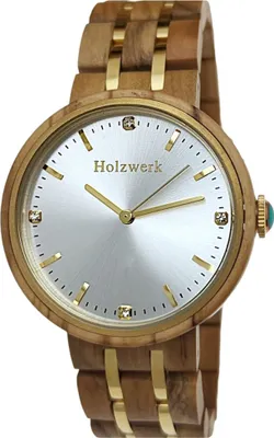 Produktbild von Holzwerk LEBUS edle Strass Damen Holz Armband Uhr in beige braun, gold & silber