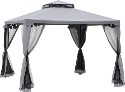 Image de Outsunny Tonnelle de jardin barnum pavillon de jardin 3 x 3 double Toit avec moustiquaires amovibles imperméable gris clair
