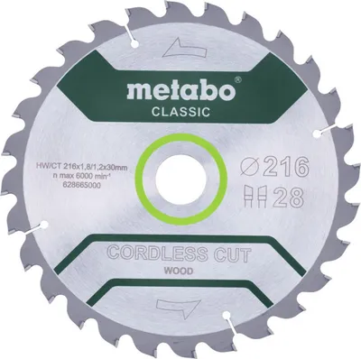 Produktbild von Metabo Sägeblatt cordless cut wood - classic, 216x30 Z28 WZ 5° /B
