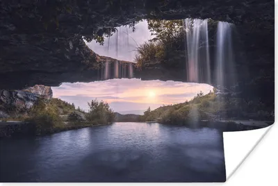 Produktbild von MuchoWow® Poster Wasserfall - Höhle - Natur 180x120 cm - Fotoplakat