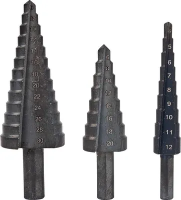 Obrázok produktu pre Stupňovité vrtáky 4-30 mm HSS TiAlN, 3-dielna sada