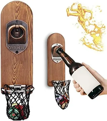 Produktbild von Bieröffner Wand mit Kronkorken Sammler, Magnetischer Flaschenöffner Wand, Wandflaschenöffner mit Auffangbehälter, Bier Geschenke für Männer, Papa, Ehemann, Bar Zubehör für Hause, Freien (Stil 3)