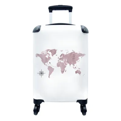 Produktbild von MuchoWow® Koffer Handgepäck Trolley Rollkoffer Kleine Reisekoffer mit 4 Rollen - Weltkarte - Rosa - Reisen - Cabin Size < 55x40x23 cm & 55x40x20 cm - Fotokoffer - Kabinenkoffer - Boardgepäck - Reise-Box - Reisekoffer - Reisegepäck - Koffer mit Bild - Trolley für Kinder
