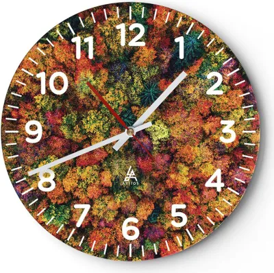 Produktbild von Wanduhr - Rund - Glasuhr - Herbst Perspektive Vogel - 30x30cm - Schleichendes Uhrwerk - Lautlos - zum Aufhängen bereit - Dekoration Modern - Wanddekoration aus Glas - C4AR30x30-4478