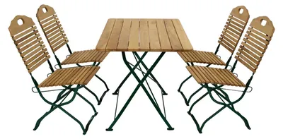 Produktbild von Gartengarnitur 9010F SitzgruppeTisch Stuhl 5-teilig, Flachstahl grün + Robinie, klappbar