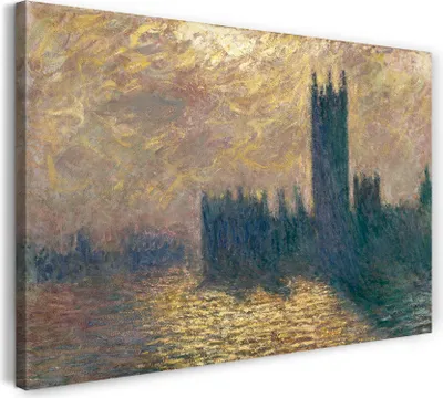Produktbild von Leinwandbild (80x60cm): Claude Monet - Das Parlament von London, echter Holz-Keilrahmen inkl. Aufhänger, handgefertigt in Deutschland