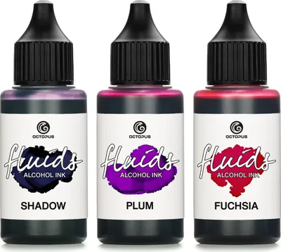 Zdjęcie produktu dla 3x 30ml Octopus Fluids Alcohol Ink Set SHADOW, PLUM, FUCHSIA Atrament alkoholowy do fluid artu i żywicy