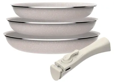 3-teiliger Pfannensatz, Ø 18/20/24 cm, Alu, Antihaft, abnehmbarer Griff