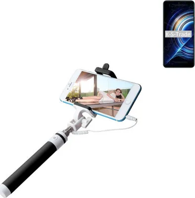 Produktbild von K-S-Trade Selfie Stick kompatibel mit Xiaomi Redmi K50 Pro Selfiestick kabelgebunden Monopod mit Kabel Stab Stange Selfportrait Handheldstick schwarz