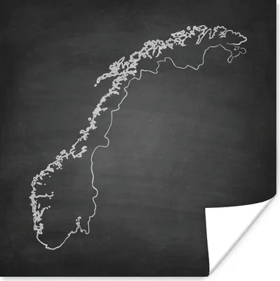 Produktbild von MuchoWow® Poster Illustration von Norwegen in schwarz und weiß auf einer Kreidetafel 50x50 cm - Wohnzimmerdekoration