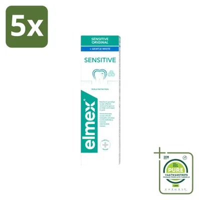 Image de 5 tubes de dentifrice Elmex Gentle White - Protection triple - 75 ml - Lot de 5