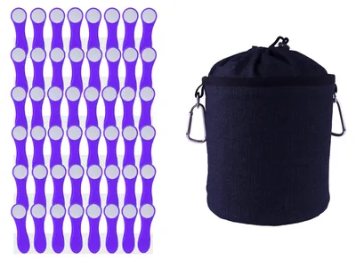 Produktbild von trendfinding 48 Wäscheklammern Lila Edelstahl und 1 Denim Wäscheklammerbeutel Blau