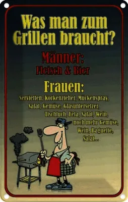 Produktbild von vianmo Blechschild 18x12 cm Grillen Männer Fleisch Bier Frauen Spruch Zitat