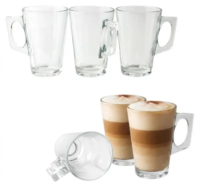 Productafbeelding van Cappuccino glas, conisch met handvat, 255 ml - set van 6 - Latte Macchiato koffieglas, transparant met handvat