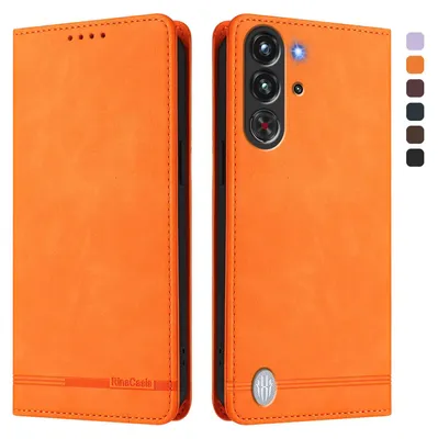 Image de Etui pour ZTE nubia RedMagic 10 Pro, étui rétro en cuirPolyuréthaneavec support et fentes pour cartes de crédit Orange