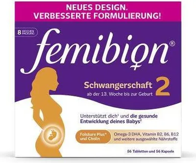 A product box for Femibion 2 pregnancy supplements.