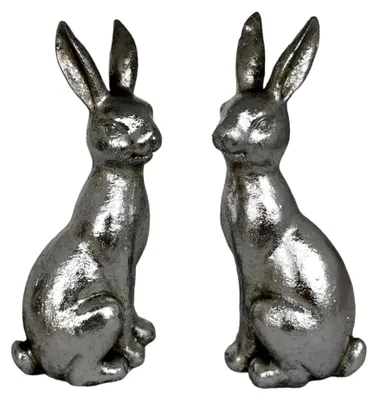 Produktbild von Set mit 2 sitzenden Hasen 18 cm Silber Polyresin Osterdeko