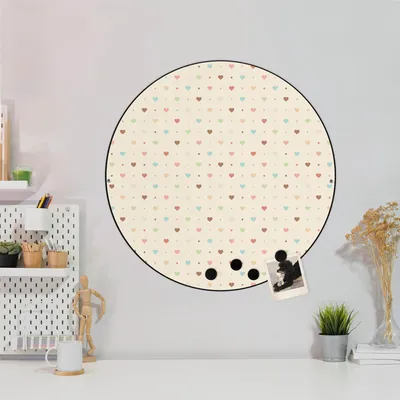 Produktbild von Design Stahlmagnettafel Schwarz Rund 47cm Herzen bunt