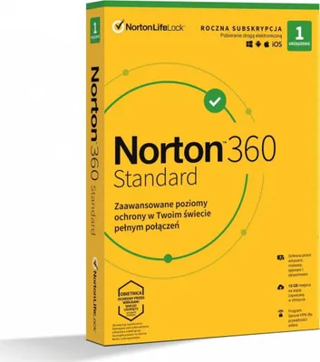 Zdjęcie produktu dla Oprogramowanie NORTON 360 STANDARD 10GB PL 1 użytkownik, 1 urządzenie, 1 rok