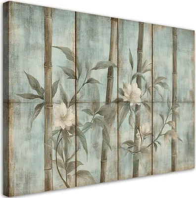 Produktbild von Feeby - Leinwand Bilder - Pflanzen Bambus Retro - 45x30 cm - Deko Wohnzimmer - Wandbilder Schlafzimmer - Deko Aesthetic - Wand Deko - Leinwand Groß - Deko Zimmer - Leinwandbilder XXL