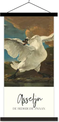Produktbild von MuchoWow® Textilposter Der gefährdete Schwan - Asselijn - Alte Meister 90x180 cm mit schwarzem Rahmen - Dekoration Wohnzimmer
