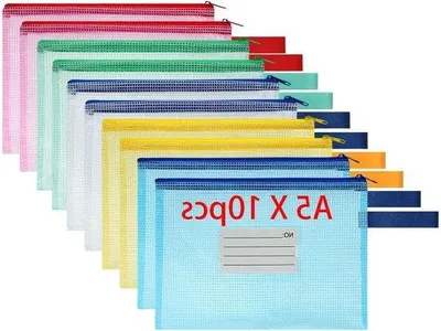 Zdjęcie produktu dla Wodoodporna teczka na dokumenty formatu A5, 10 sztuk, z siateczką i plastikową etykietą