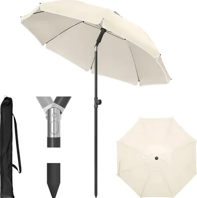 Zdjęcie produktu dla Okrągły parasol - Na balkon, plażę lub do ogrodu - Regulowany i odchylany o 35° - Odporny na promieniowanie UV i wodę - Beżowy - Średnica 135 cm