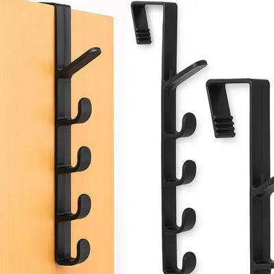 Produktbild von Türaufhänger Für Badezimmer-Dielenschrank Ohne Bohren 5 Haken Schwarz