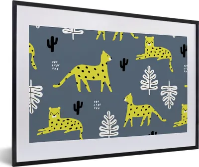 Produktbild von MuchoWow® MuchoWow® Gerahmtes Poster Leopard - Blatt - Muster 60x40 cm - Poster mit zchwarzem Bilderrahmen - Schlafzimmer - Plakat in Rahmen - Drucken
