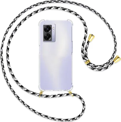 Produktbild von Handykette Backcover-Schutzhülle mit Band (Metall goldfarben) für Realme Narzo 50 5G, A57 / A77 - schwarz/grau/weiß