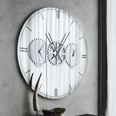 Produktbild von Casa Padrino Luxus Wandspiegel / Wanduhr Silber Ø 120 cm - Elegante runde verspiegelte Wanduhr - Wohnzimmer Möbel - Luxus Qualität
