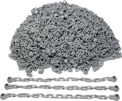 A pile of gray LEGO chains and three individual chains laid out below.