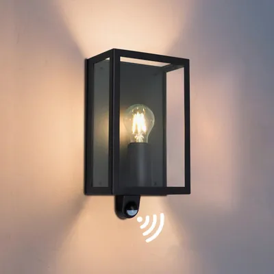 Außenwandlampe E27, 25 W, IP65, mit Bewegungsmelder, schwarz